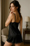 Lace Detailed Strap Satin Nightgown V2300 - 2