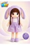 Soft Plush Girl Doll with Bunny Hood & Braided Hair – Stuffed Toy Doll in Purple, Pink & Dark Pink