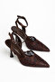 Brown Black Lace Detailed Thin Heeled Shoes