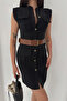 Women's Belted Safari Mini Dress with Pockets - 2
