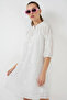 Women's Ruffle Collar Floral Patterned Cotton White Dress