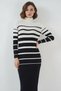 Women's High-Neck Striped Knitwear Navy Blue and White Dress - 3