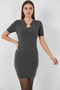 Women's Round Neck Short Sleeve Knitwear Anthracite Dress - 3