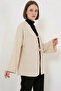 Women's Belted Viscose Cream Hijab Kimono - 5