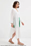 Women's V-Neck Belted Slit White Kimono - 4