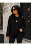 Women's Black Oversize Free Life Printed Basic Long Sleeve T-Shirt
