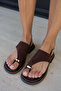 Corspi Women's Brown Genuine Leather Suede Flip Flops - 5
