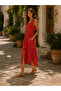 Red Color Defne Muslin Dress - 4