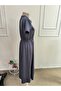 Women's short sleeve collared zippered ornament pocket detailed long viscose two thread dress - 5