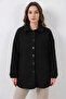Women's Shirt Collar Boucle Wool Black Jacket - 6