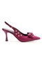 Satin Bowknot Open-Back Heeled Shoes with Eyelet Accessories - 3