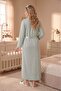 New Season Green Shawl Collar Patterned Design with Breastfeeding Feature 100% Cotton Full Length Maternity Pajamas Nightgown Set - 6