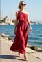 Women's Asymmetrical Collar One-Shoulder Maxi Woven Dress %100 Viscose A-Line Cut Daily Wear with Gold Accessories - 2