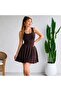 Women's Strappy Round Neck Ruffled Short Sandy Dress - 2