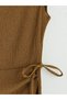 Lcw Vision Green Crew Neck Gathered Dress with Waist Tie - 6