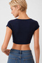 Women's Navy Blue Short Sleeve Crop T-Shirt Blouse - 2