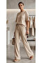 Women's Beige Short Sleeved Scuba Combed Cotton Stone Printed Tracksuit Set Yy101385 - 7