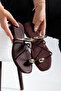 Women's Slippers Brown Strappy Flat Heel with Buckle - 7