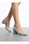 Women's Silver Pointed Toe Thick Heeled Evening Dress Shoes - 2