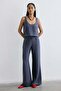 Linen Blend High Waist Indigo Trousers