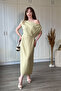 Off-Shoulder Linen Midi Khaki Dress - 2