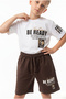 Boy's 2-Piece Shorts Set Crew Neck Short Sleeve Printed T-Shirt Tie-Up Printed Shorts - 4