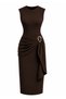 Women's Buckle Detailed Belted Gathering Fit Maxi Dress - Sevde Ugur - Brown