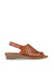 Tan Dark Leather Women's Wedge Heeled Sandals