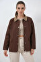 Women's Classic Collar Pocket Detailed Oversize Brown Jacket
