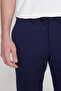 Men's Navy Blue Slim Fit Slim Fit Tie-Waist Casual Stretch Trousers with Side Pockets - 4
