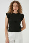 Women's Round Neck D Floral Detailed Short Sleeve Black Blouse - 2