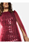 Sequin Veil Overlay Evening Maxi Dress - 6