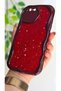 iPhone 7 Plus / 8 Plus Compatible Red Glittery Star Detailed Wavy Burgundy Silicone Case - 3