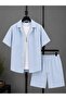 Cotton Linen Thin Organic Natural Breathable Soft Anti-Sweat Shirt Shorts Set - 5