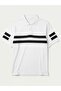 Striped Printed Buttoned White T-Shirt