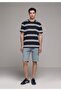 Regular Fit Round Neck Striped Men's Navy Blue Short Sleeve T-Shirt - 3