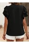 Women's Short Sleeve V High Neck Dubai Blouse with Ruffled Sleeves - 3