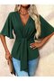 Women's Short Sleeve Double Breasted Collared Waist Tie Aerobin Blouse - 2