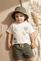Boy's 100% Cotton Safari Themed Cream T-Shirt and Brown Shorts Set - 3-Piece Set Including Hat - 3