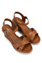 Women's Genuine Leather Dark Tan Heeled Sandals - 2