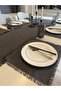 Linen 7 Piece Tassel Detailed Anthracite Smoked American Service Set - 2