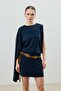 Navy Blue Asymmetrical One-Sleeve Women's Suit - 3
