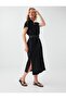 Black 100% Linen V-Neck Midi Dress - 6