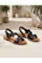 Inside and Outside, 100% Genuine Leather, Soft Sole, Low Heel, Black Women's Sandals - 2