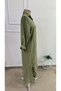 Women's Long Sleeve Collared Front Buttoned Wide Cut Detailed Long Dress - 5