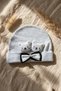 Teddy Charm Embroidered and Bow Tie Detailed 100% Cotton Soft Baby Beanie - Gray Melange Stylish Baby Accessory - 3