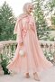 Wide Sleeve Salmon Dress with Scarf