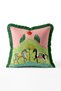 Two Horses Landscape Pattern Fringed Throw Pillow Cover - Colorful Nature Pillowcase with Green Tassels