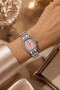 Nipons Women's Silver Color Oval Case Pink Dial with Stone Luxury Evening Dress Bracelet Wristwatch Np-2026 - 7