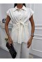 Women's Drawstring Detailed Shirt and Pants Set, Relaxed Fit Two-Piece Set - 6